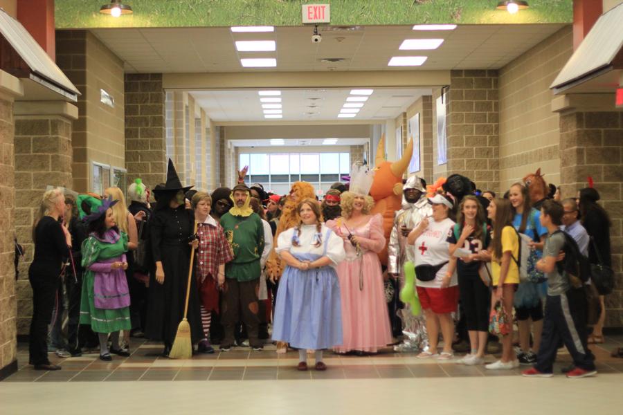 Staff and students paraded down Main Street to show off their Halloween costumes on October 31. Photo by Art Compean. 