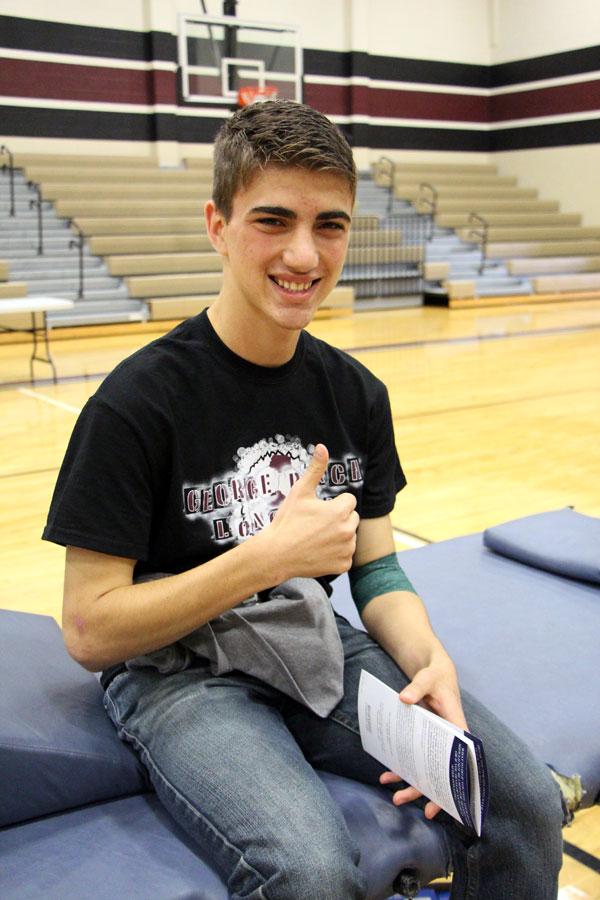 Sophomore Julian Centeno  donated for the first time at the NHS Blood Drive. “I wasn’t as nervous as I thought I would be,” Centeno said. “I donate to help save lives of people who really need it, because I’m really grateful for how healthy I am.” 