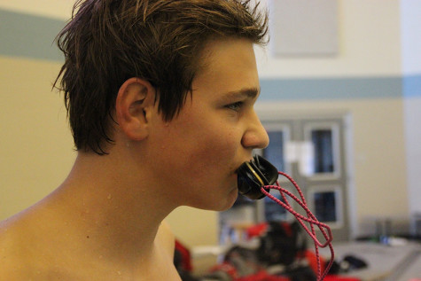 Sophomore Ryan Grote focuses before his big swim.