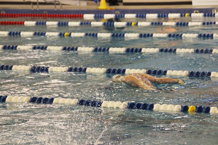 Varsity swimmer practices his technique before the meet.