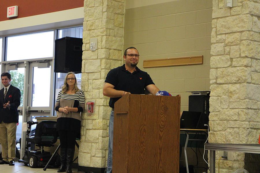 Mr. Croft announcing groups for the Senior Serve of 2015.