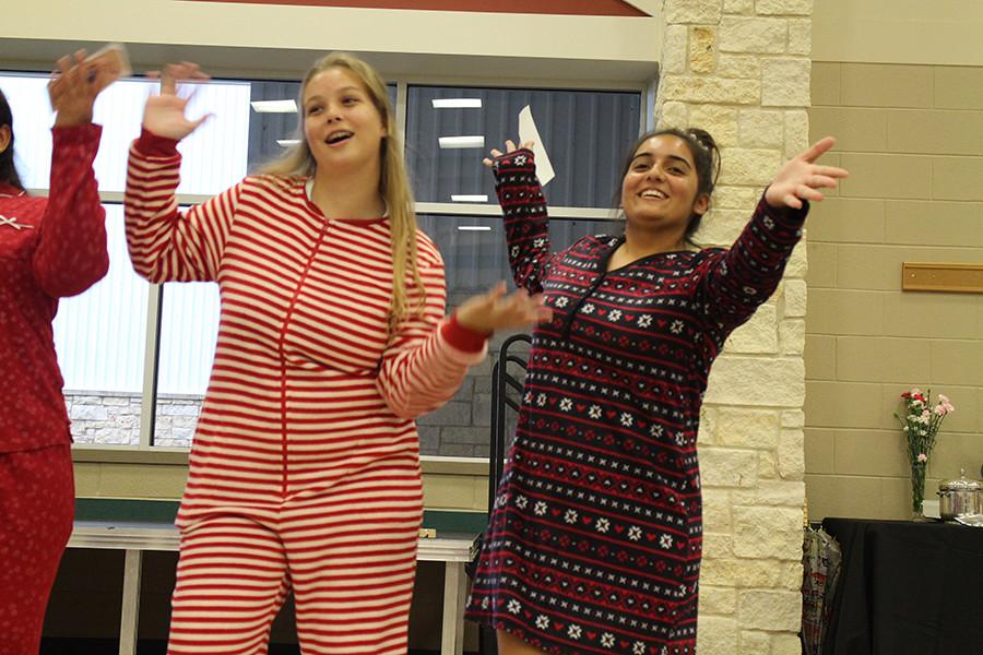 Brittainie Cason and Alesondra Cruz during their introduction as the Polar Express themed group.