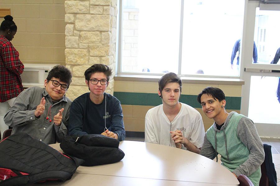 friends gather to chat at lunch