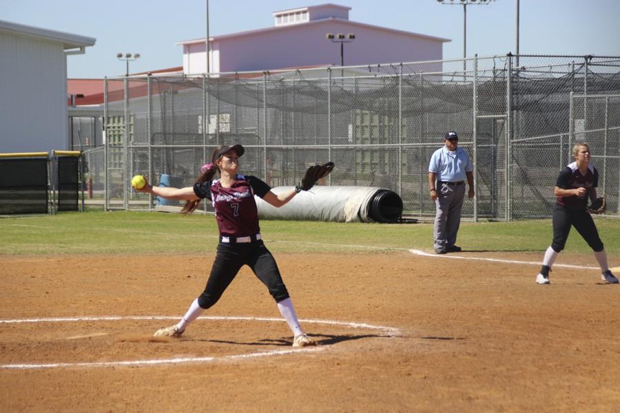 Lexi Tovar extends to release a stellar pitch. 