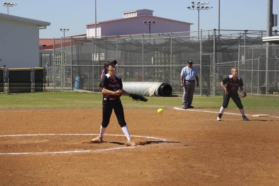 Lexi Tovar releases the pitch with the intense flick of her wrist. 