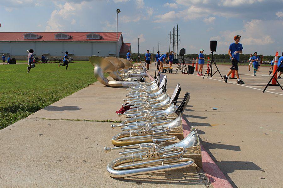 The instruments lined up and waiting for their players to come and get them.