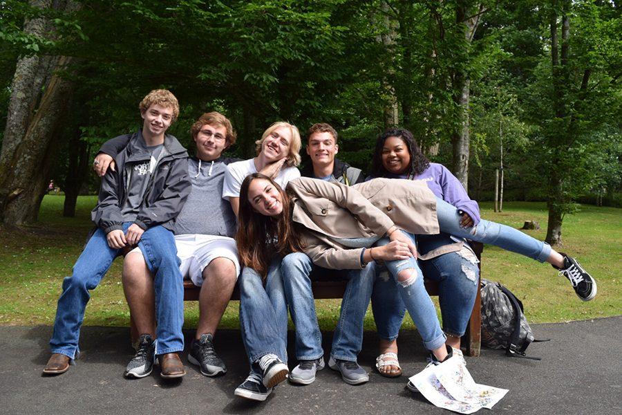 People in Europe hanging out at a park at a museum 