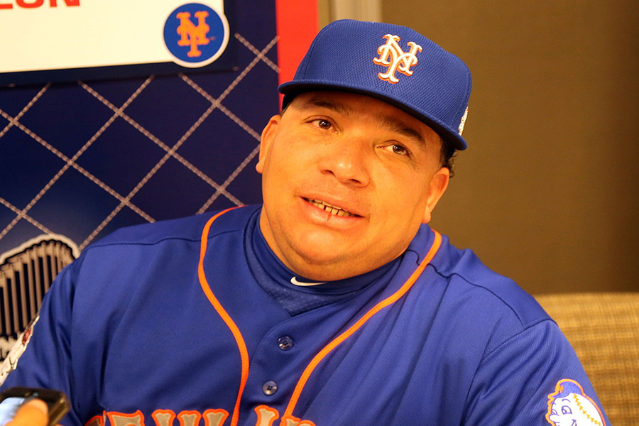 Bartolo Colon looks wistfully at a reporter 