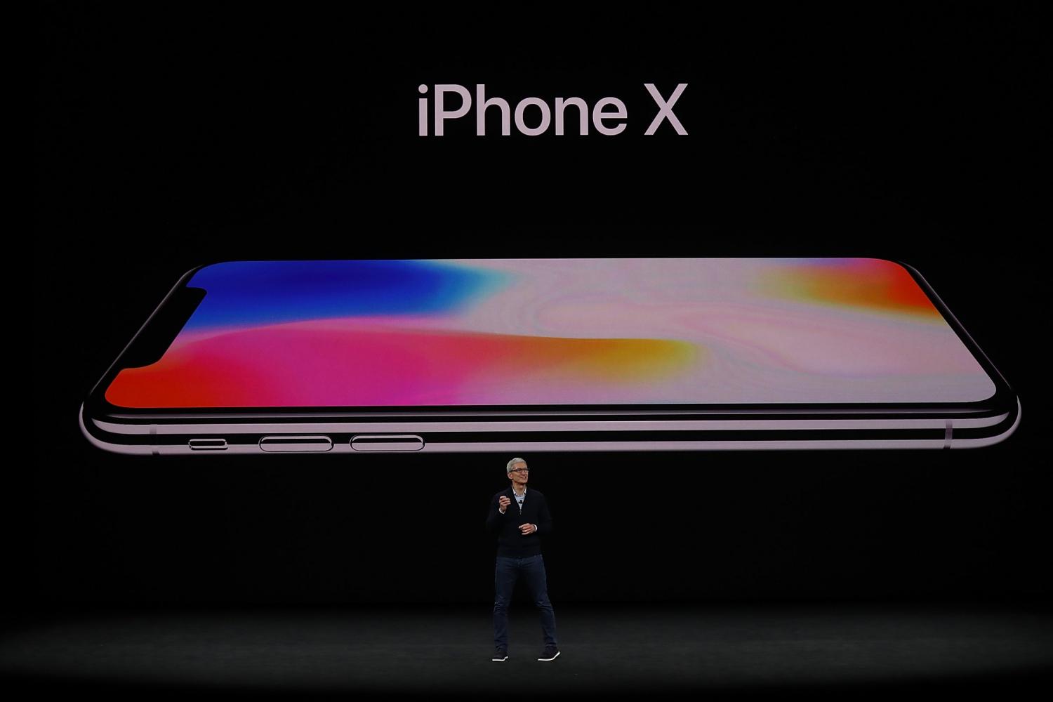 Tim Cook revealing and talking about the iPhone X.