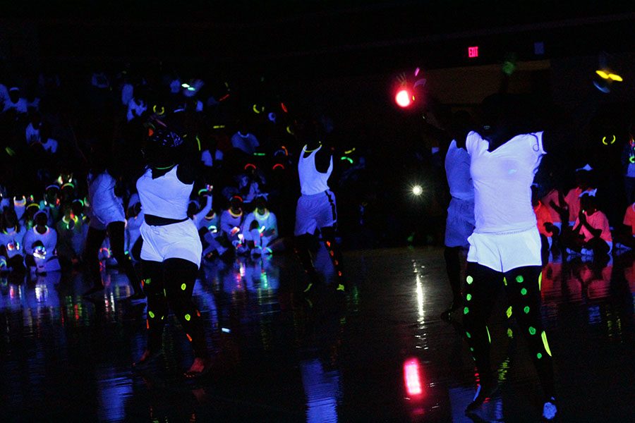 African Student Association does a dance to traditional African music as the first act of the pep rally