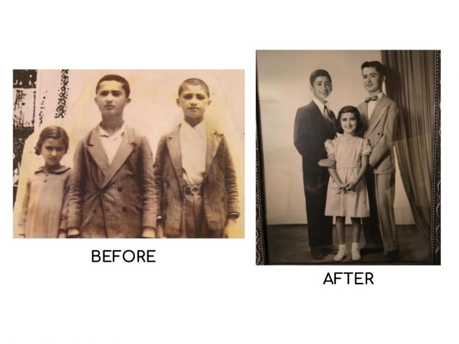 The family before and after their arrival in America.
