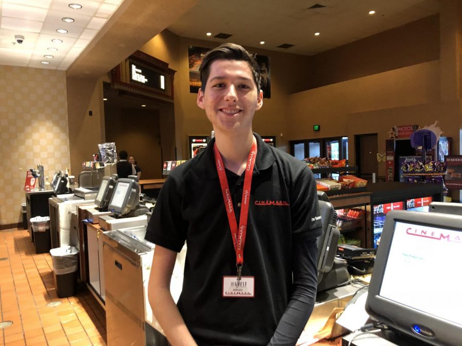 Braden Jackson behind concessions at Cinemark.