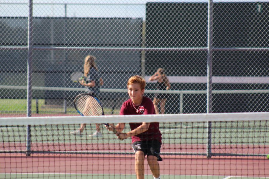 Grayson Keefe (9) is focused on the ball.