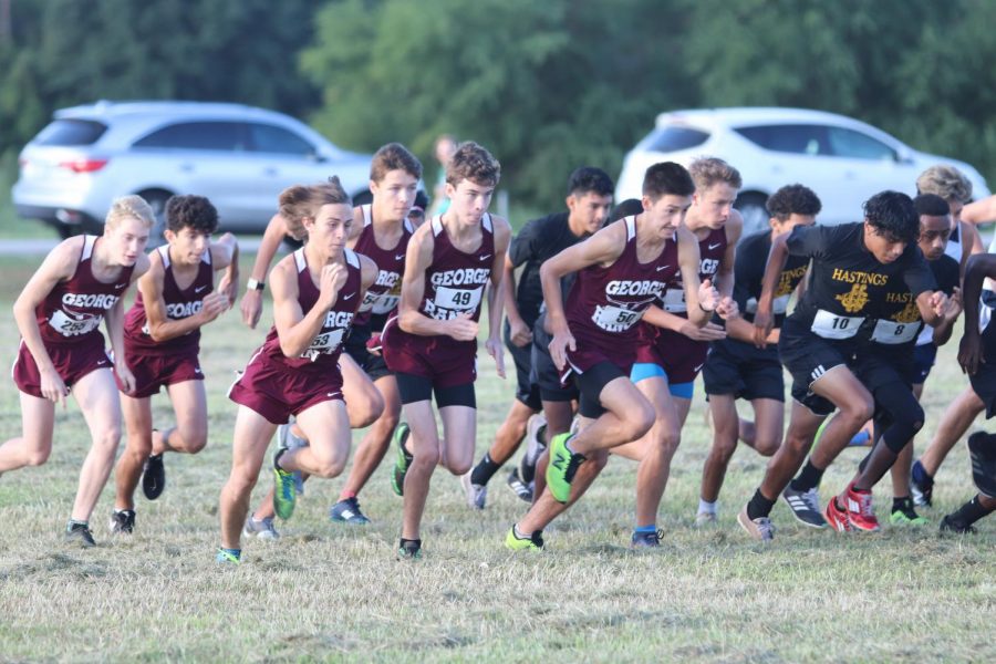 The Varsity boys starting off their race.