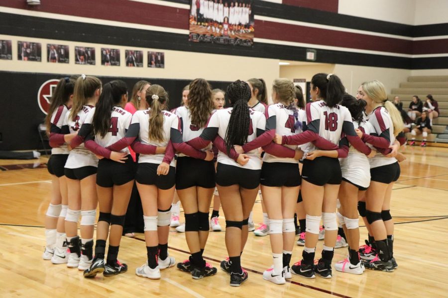 The freshman team huddled up before the big game against Pearland Dawson.