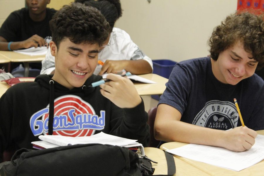 Elias Villalobos & Ryan Fratt  (10)  enjoying their time in Algebra 2.