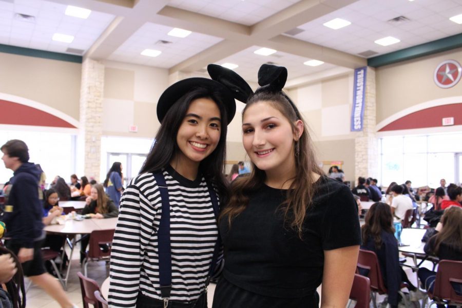 Jasmine Nguyen (10) and Chloe Sopchak (11) in a mime and bunny costume.