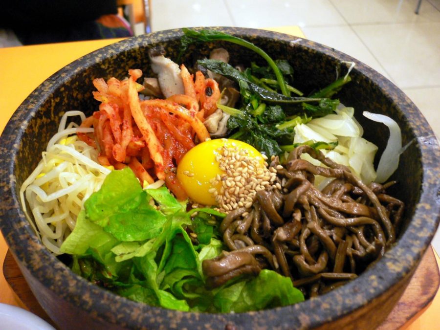 An authentic bowl of Bimbap, a traditional Korean dish, prepared at the burgeoning Korean restaurant, Bonchon. 