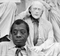 Portrait of James Baldwin with the statue of Shakespeare Albert Memorial by Allan Warren