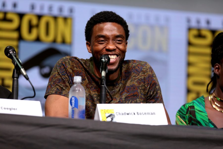 Chadwick Boseman speaking at the 2017 San Diego Comic Con International.