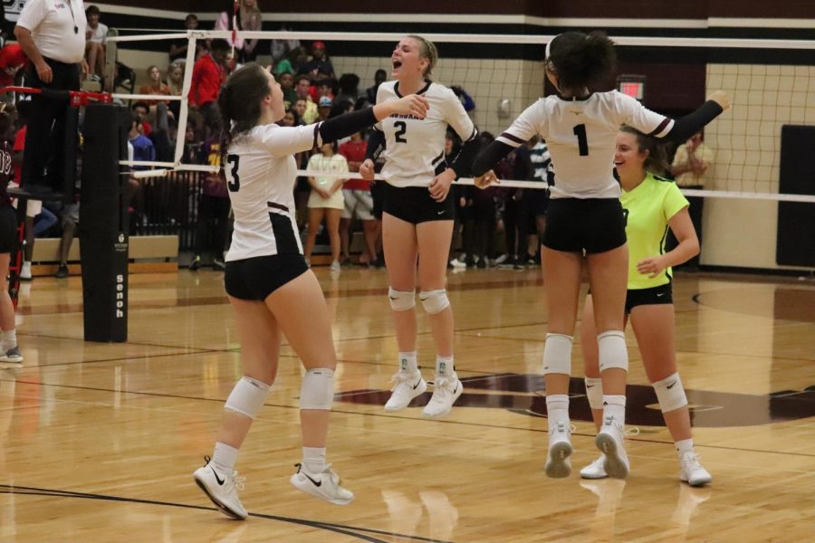 (Starting left to right), No. 3 Helen Watson (11), No. 2 Avery Shimaitis (10), No. 1 Alex Tennon (11) and No. 10 Briana Steubing (11), are starting off the game with high energy in hope of winning against Tompkins!