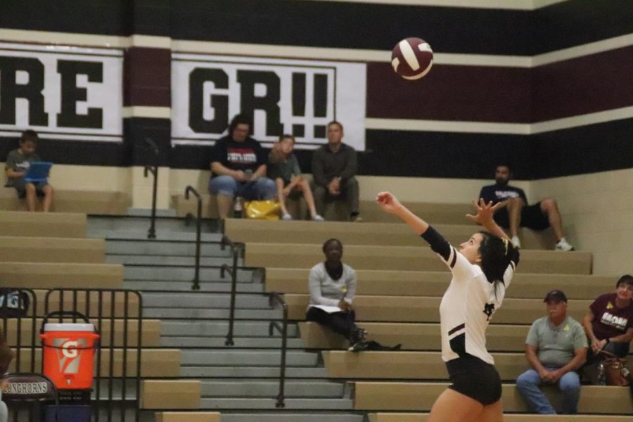 Elyssa Girles just before serving a great serve across the net.