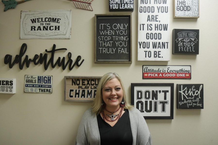 George Ranchs new principal Mrs. Patterson at her positivity wall.