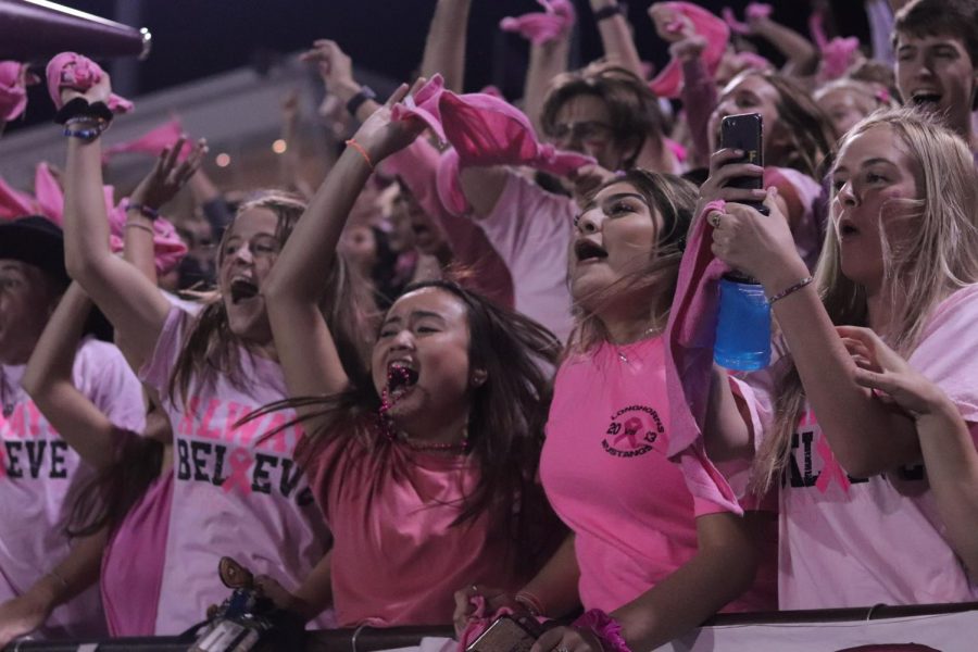 The+GRHS+Ranch+Rowdies+got+surprised+with+the+first+touch+down+of+the+night+for+the+Longhorns.+One+second+they+are+bumping+to+the+drum+line+performance%2C+then+No.+5+Faybian+Marks+%2812%29+runs+a+touch+down%21