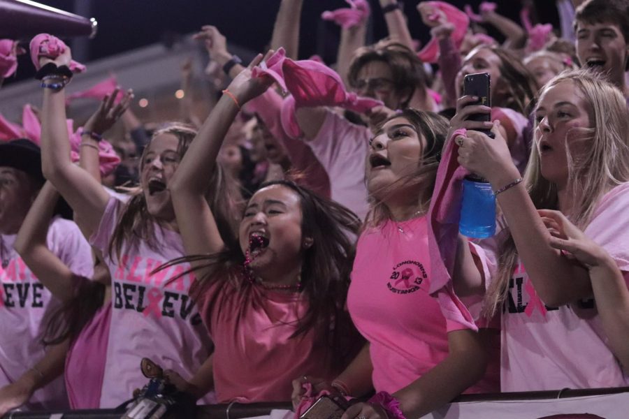 The GRHS Ranch Rowdies got surprised with the first touch down of the night for the Longhorns. One second they are bumping to the drum line performance, then No. 5 Faybian Marks (12) runs a touch down!