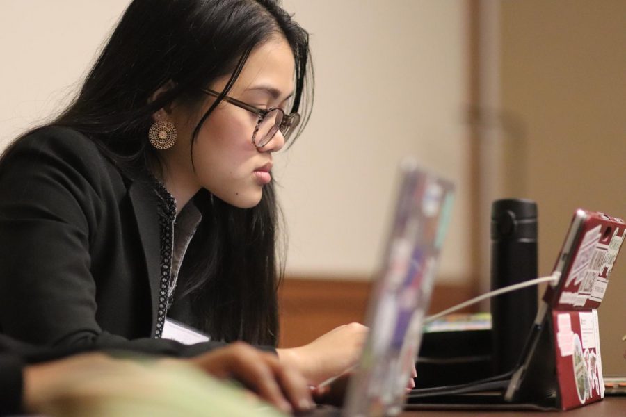 Elena Rohaizad finalizing the resolutions her Standing Committee came to after heavy discussion.