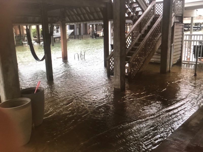 Tiki Island resident shares an image of flooding caused by the high tides. This image was saved via Facebook.