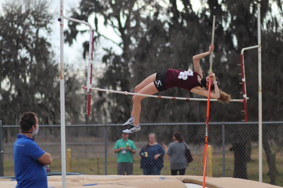 Chloe Moczygemba (9) made a clean jump right over the pole resulting on her moving on to the next height. 