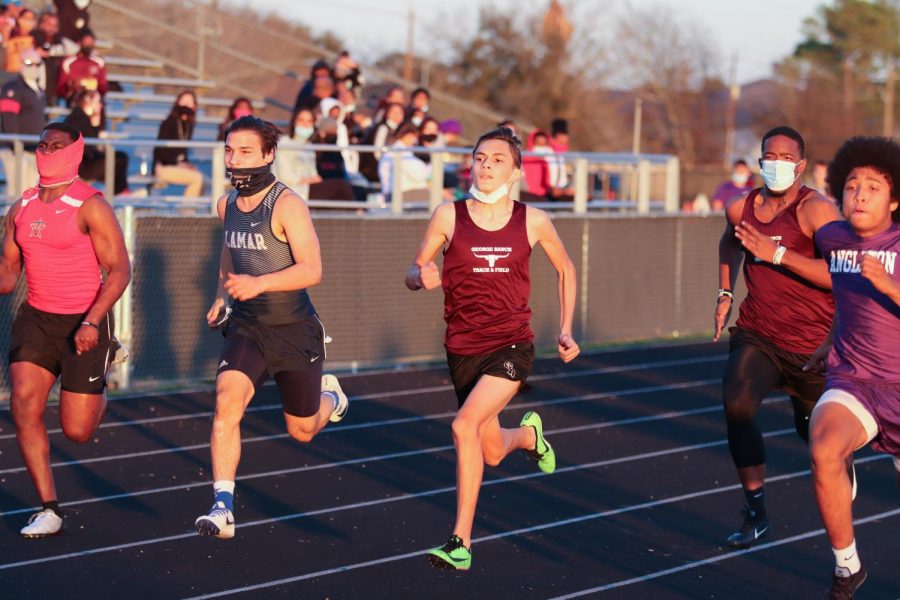 David Perez (10) shot out of the blocks for the 100m.