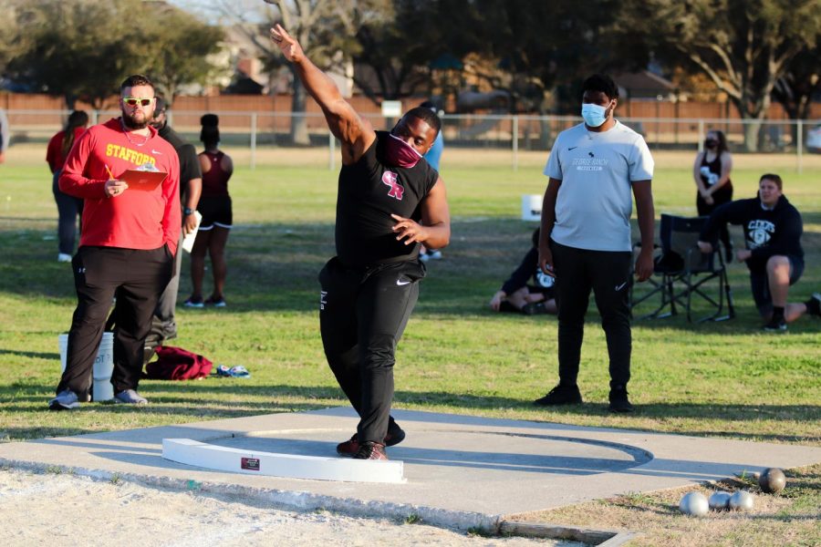 Jaiden Young (11) threw both discus and shot put in the Stafford relays. 