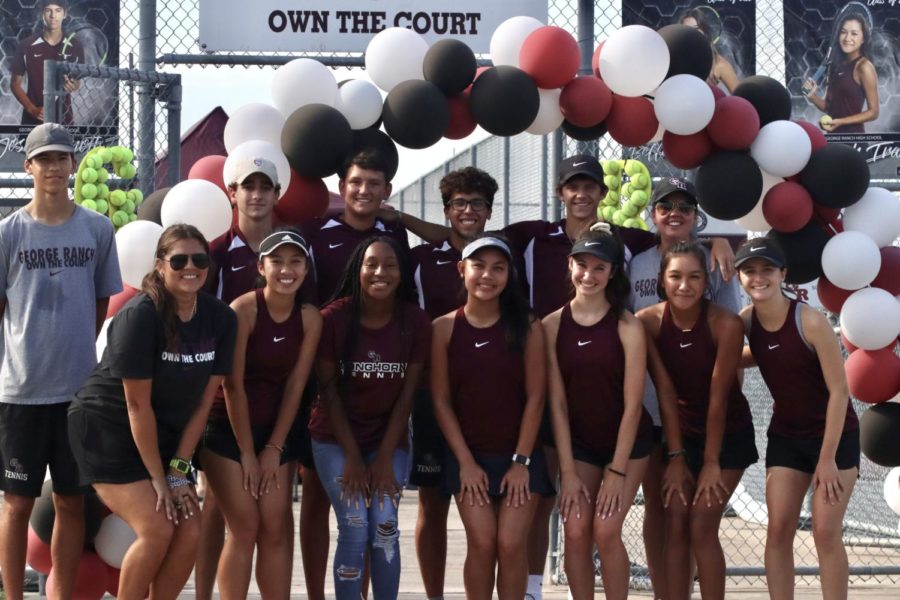 The tennis seniors and their coaches (left to right): Josh Minotti, Grayson Keefe, Cristian Johnson, Diego Martinez, Tyler Gray, Coach Noonan, Coach Witt, Katie Huang, Chelsea Williams, Jasmine Huynh, Sofia Frey, Hannah Tran, Oliva Chaveleh                       

Not pictured- Bella Paramore