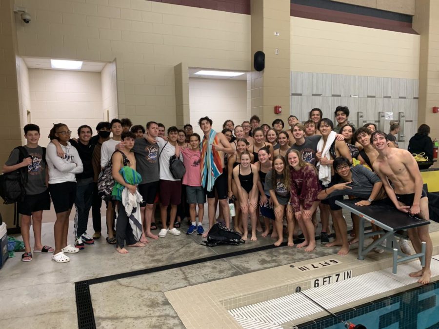 Both the JV and Varsity after a exciting swim meet!  