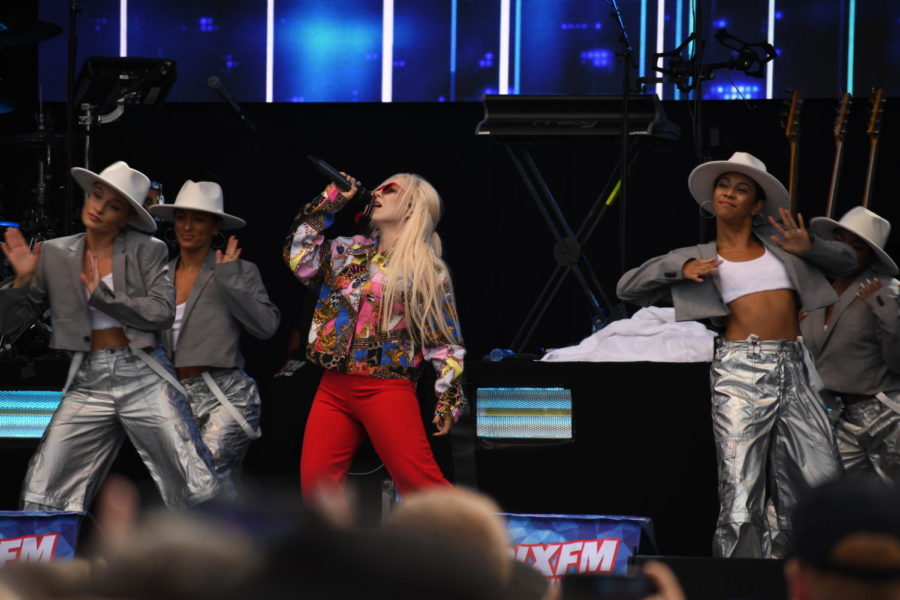 Ava Max sings and dances for her fans at the Rix FM Festival in Gothenburg.